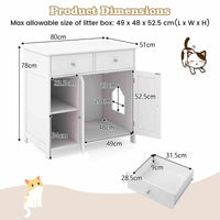 Cat Litter Box Enclosure, Hidden Cat Washroom Side Cabinet Wooden Pet House w/ 2 Drawers