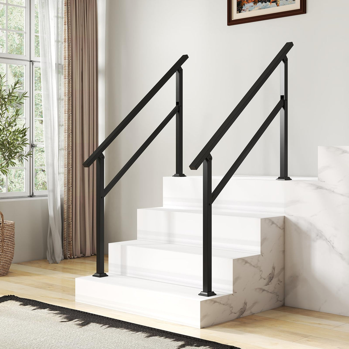 2 Pcs Metal Handrail Fits 0-4 Steps with Flexible Angle Adjustment and Installation Kit for Outdoor Steps