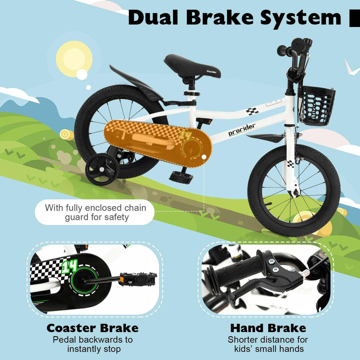 Kids Bike, 14 16 18 Inch Boys Girls Bike for 3-8 Years w/Training Wheels, Adjustable Handlebar & Seat, Removable Basket