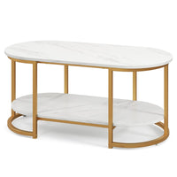 Giantex Faux Marble Coffee Table, Modern 2-Tier Center Table with Open Shelf