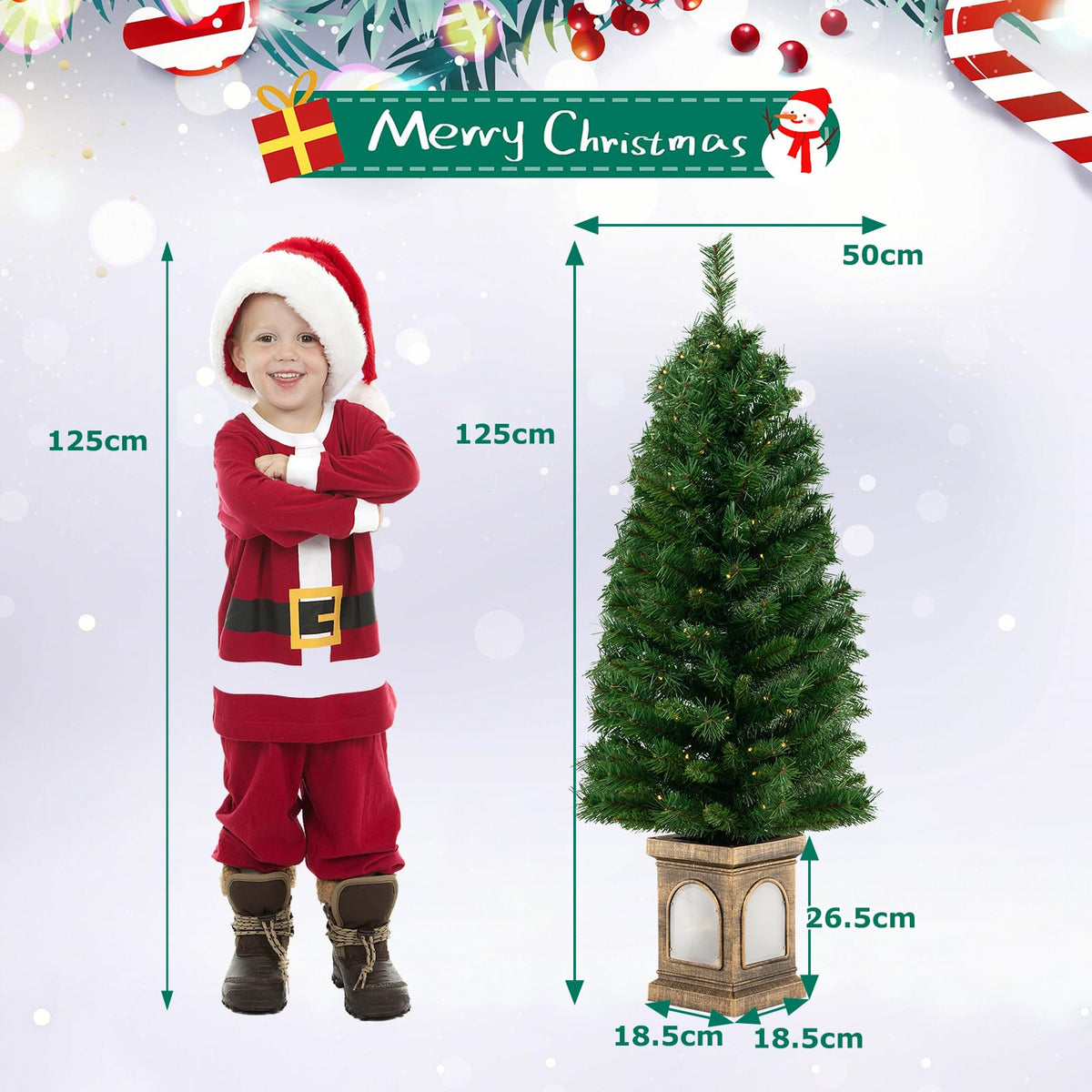 125CM Pre-Lit Potted Christmas Tree with 100 LED Lights