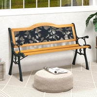 Giantex Outdoor Bench with Slatted Seat, Curved Armrests