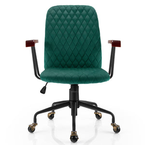 Giantex Retro Mid-Back Office Chair, Swivel Velvet Computer Desk Chair w/Rubber Wood Armrest