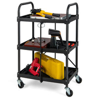 Folding Collapsible Service Cart, 3-Tier Fold Up Rolling Cart with Universal Wheels