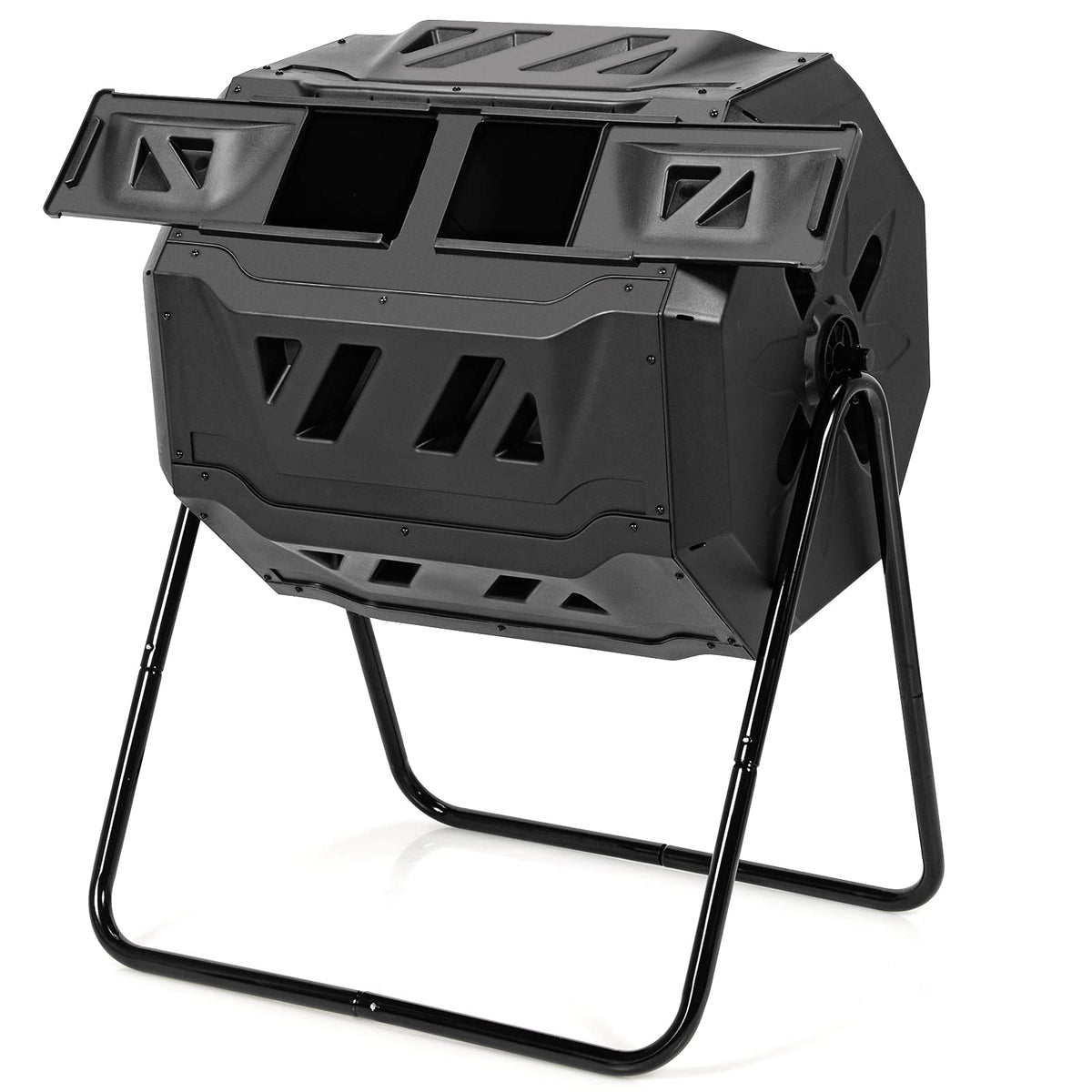 Outdoor Tumbling Composter, 160 L Portable Garden Compost Bin W/Dual Chamber, 2 Sliding Doors & Solid Steel Frame