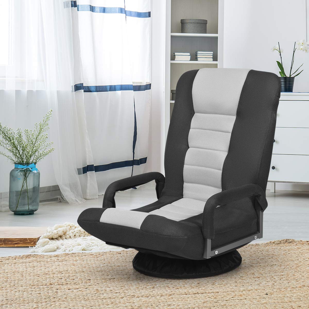 Folding Floor Chair Sofa, 360 Degree Swivel Chaise Gaming Chair Recliner