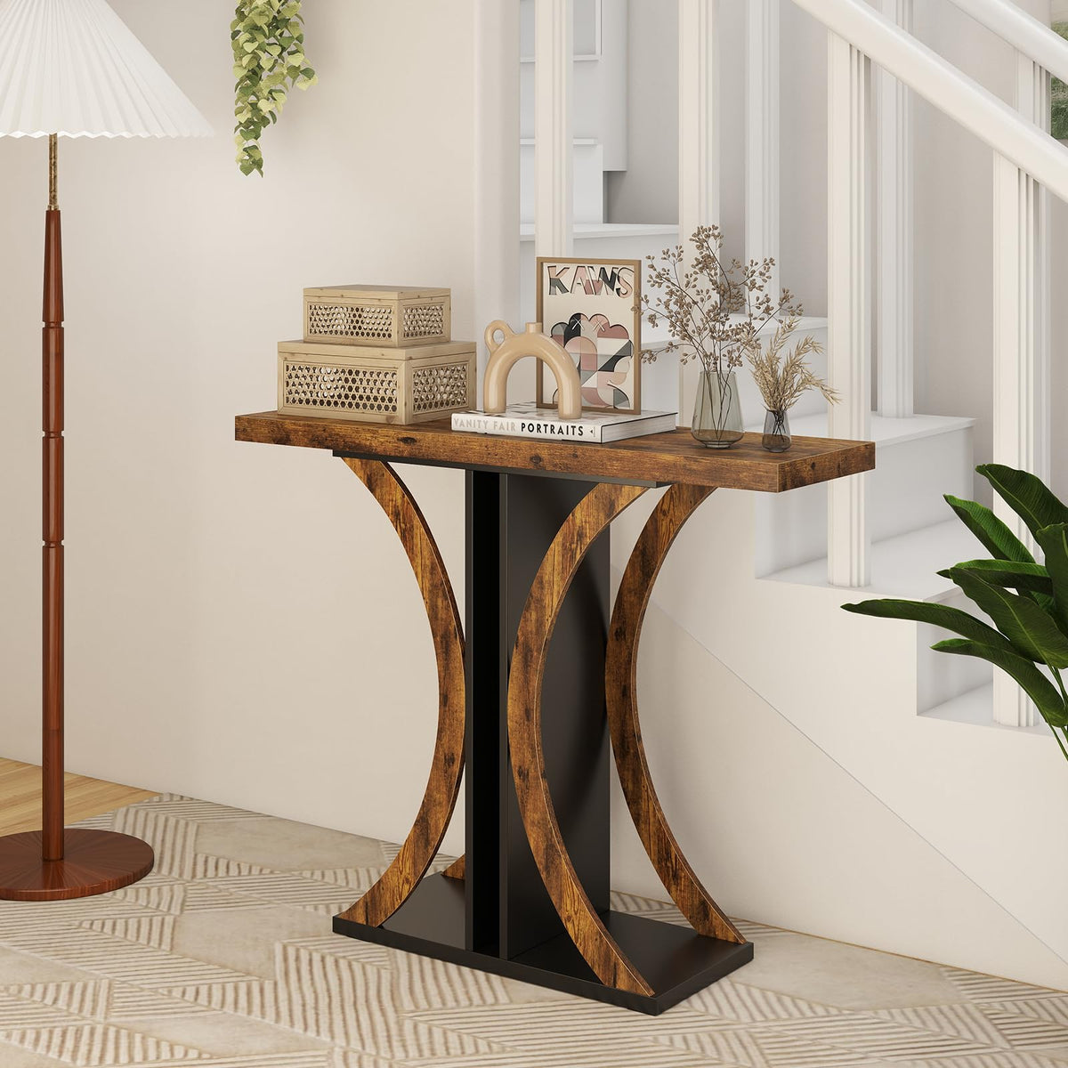 Console Table Rectangular Entryway Table with Geometric Frame