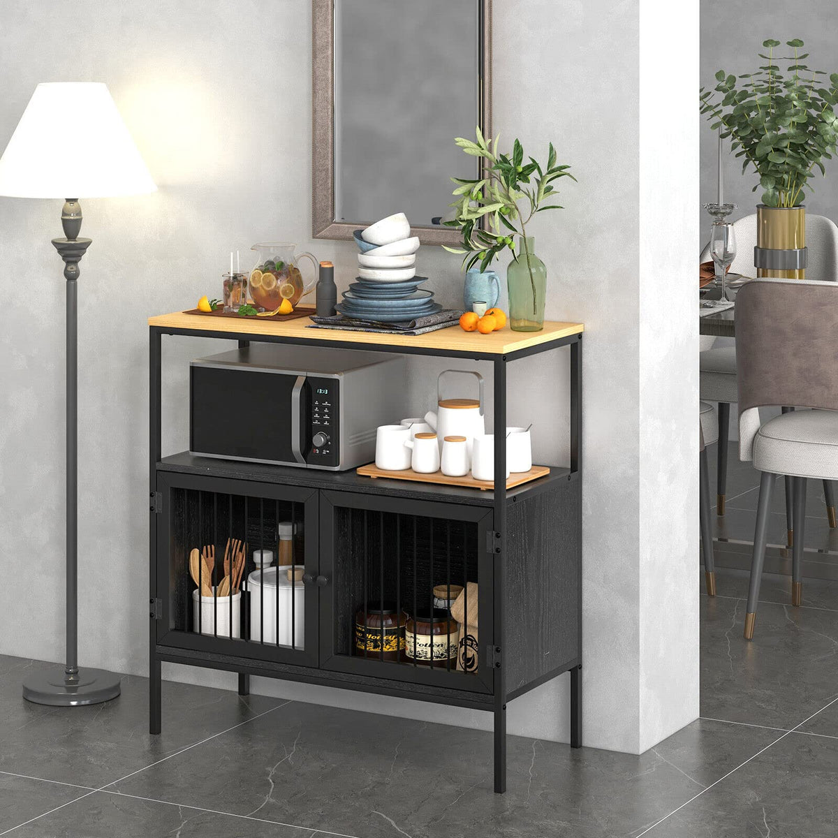 Giantex Giantex Buffet Sideboard, Kitchen Storage Cabinet with Wooden Top, Buffet Cabinet Home Accent Cupboard with Shelf