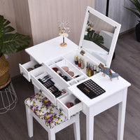 Giantex 2-in-1 Vanity Table Set, Makeup Table w/ Flip Top Mirror, 3 Drawers & Large Tabletop