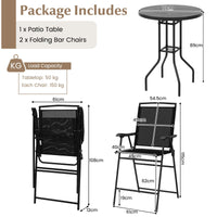 3 PCS Outdoor Bar Stool Set, Bistro Furniture with DPC Tabletop
