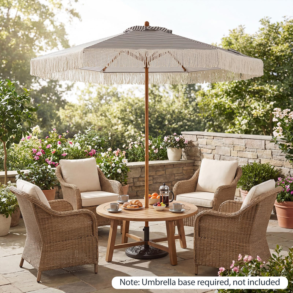 2.1m Patio Umbrella with Fringe Sun-Protective Polyester Canopy
