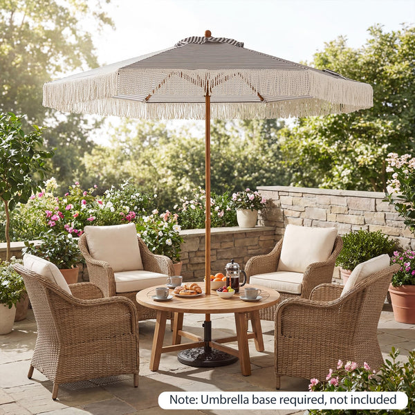 2.1m Patio Umbrella with Fringe Sun-Protective Polyester Canopy