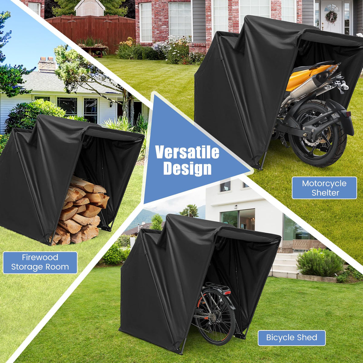 Motorcycle Storage Shed, 136 x 54 x 75 in Outdoor Motorcycle Tent Shelter Hard Shell