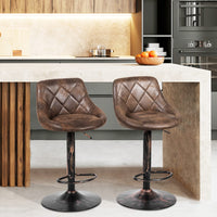 Giantex Leather Bar Stool Set of 2, Height Adjustable Counter Stool w/ Backrest & Footrest, Retro Brown