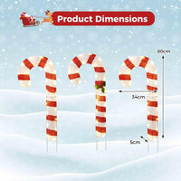3 Pieces 80CM Pre-Lit Xmas Yard Candy Canes with 75 LED Lights