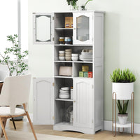 149cm Tall Bathroom Storage Cabinet with Frost Glass Doors and Shelves