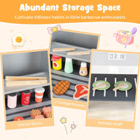 Wooden Kids Barbecue Grill Playset Kids Toy Grill with Abundant Grilling Tools and Play Foods