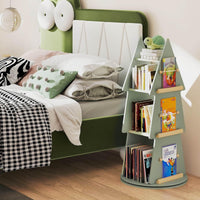 4-Tier Tree Shape Wooden Kids Rotating Bookshelf for Classroom Playroom Bedroom