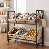 Giantex 2-Tier Drink Crate Rack, Rolling Bottle Crate Shelf with 4 Universal Wheels, 2 Hooks, 2 Tilt Angles for Beer