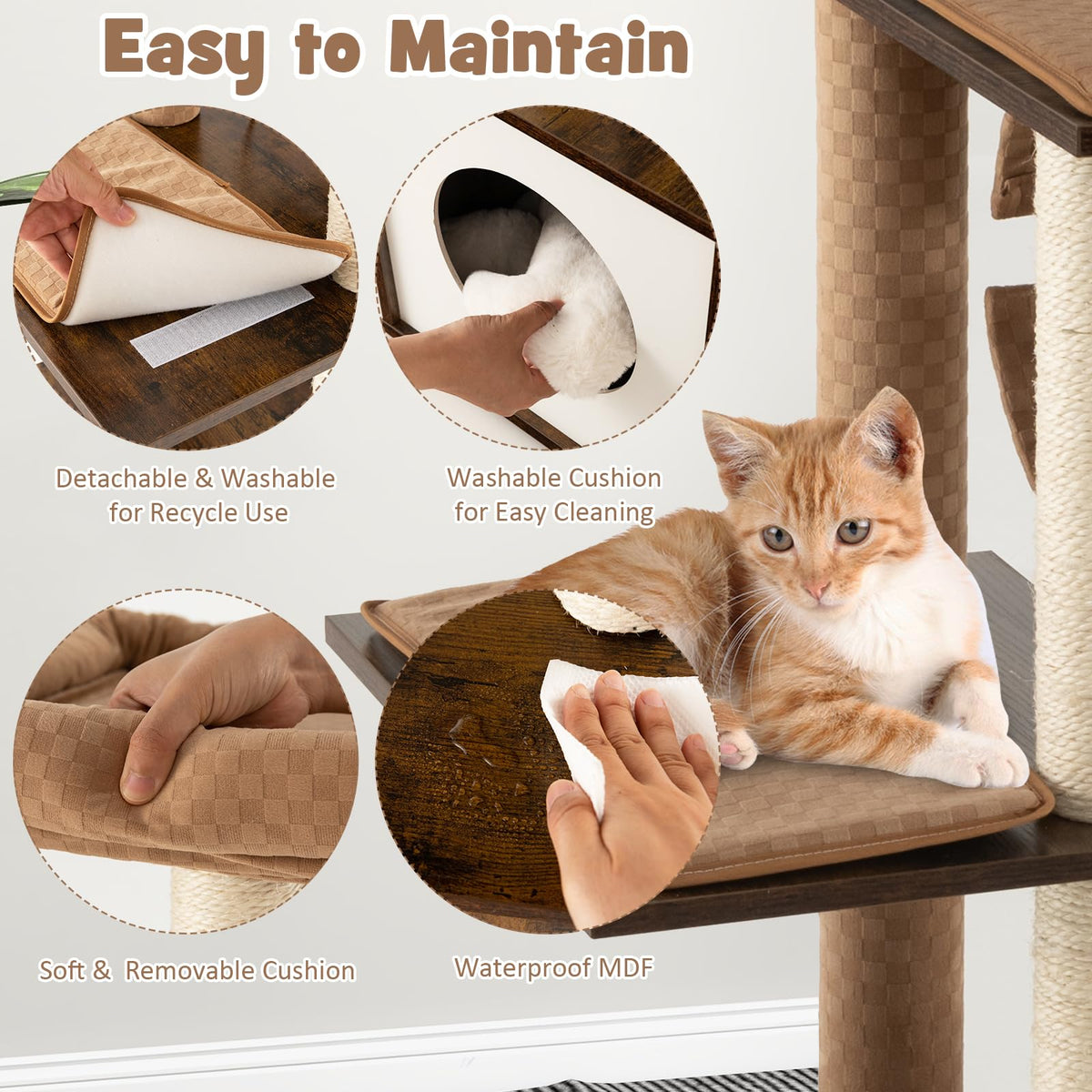 Modern Cat Tree Tower, Multi-level Cat Activity Center with Top Perch, Large Hammock, Cozy Condo