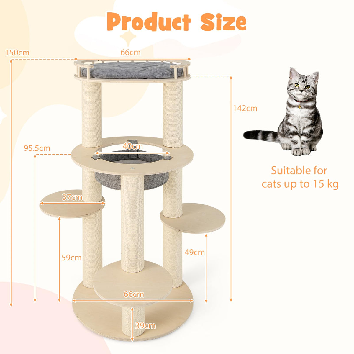 155CM Tall Multi-level Cat Tower for Indoor Cats