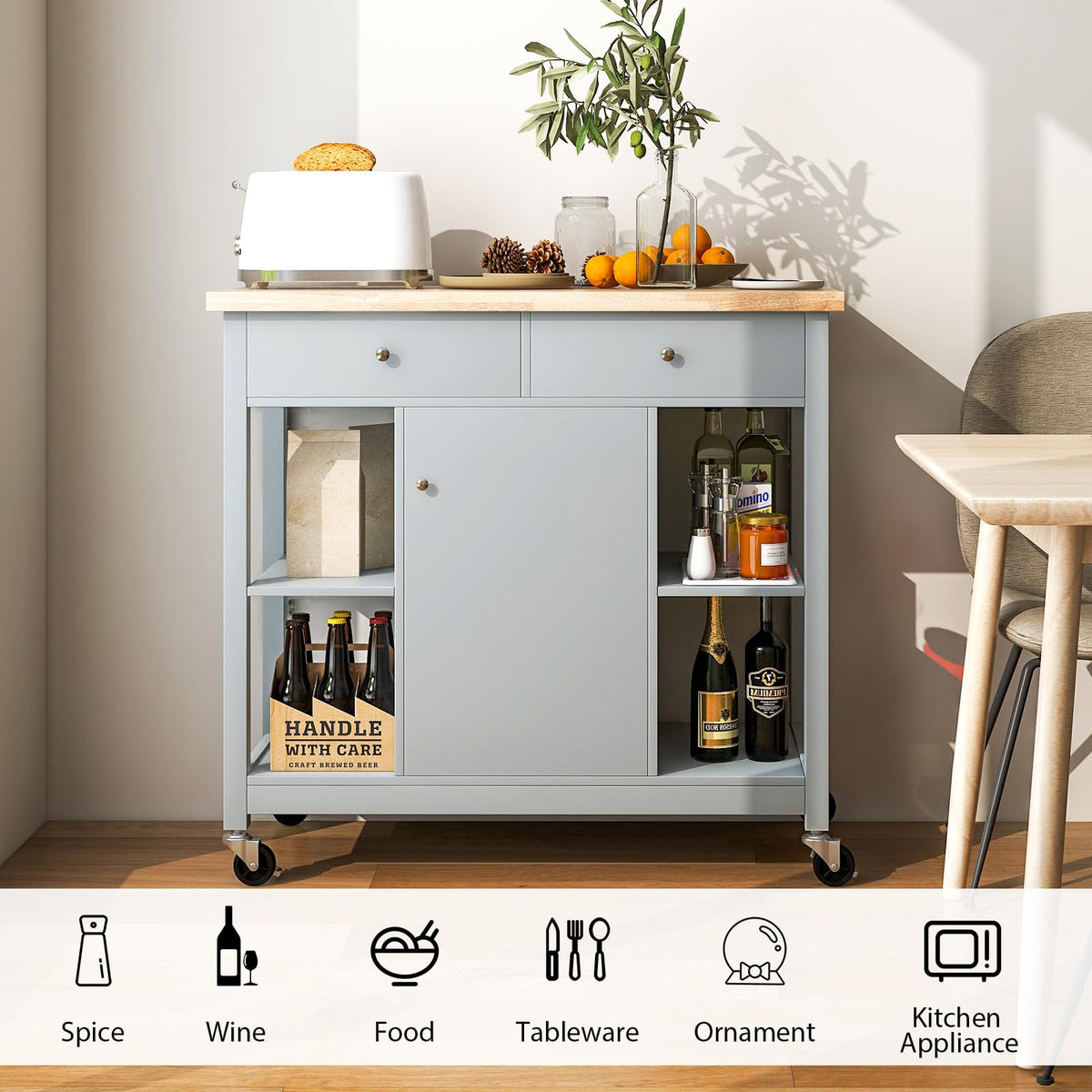 Giantex Kitchen Island on Wheels, Rolling Cart with Open Shelves, Storage Drawers & Cabinet