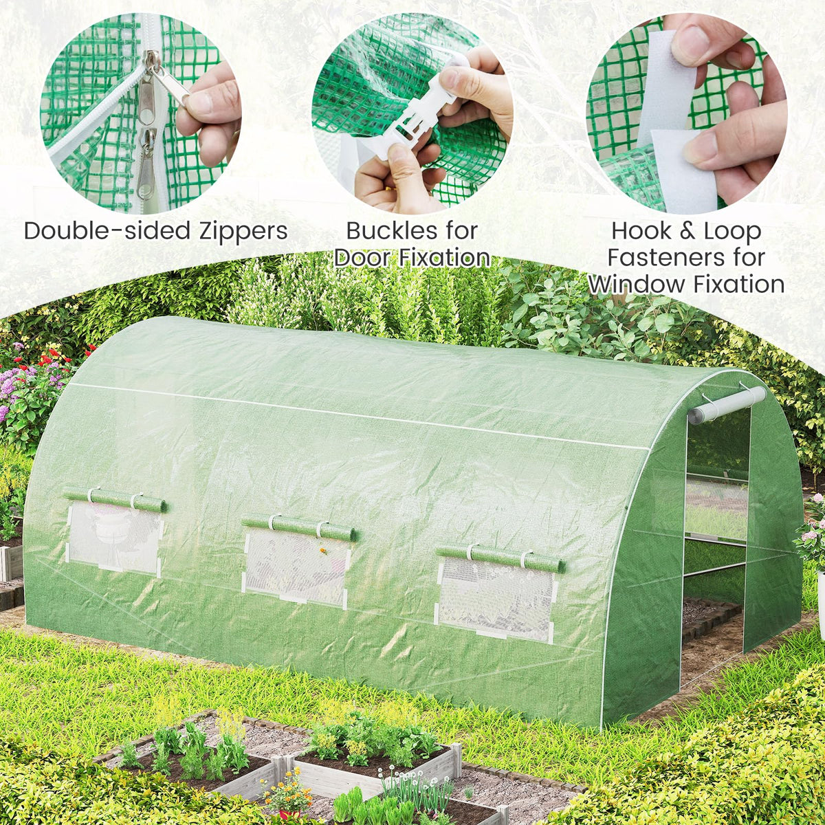 4x3x2m Outdoor Walk-in Tunnel Greenhouse 6 Roll-up Windows