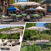 15FT Double-Sided Patio Umbrella, Ultra-Large Twin Garden Umbrella w/ 12-Rib Structure & Hand-Crank System