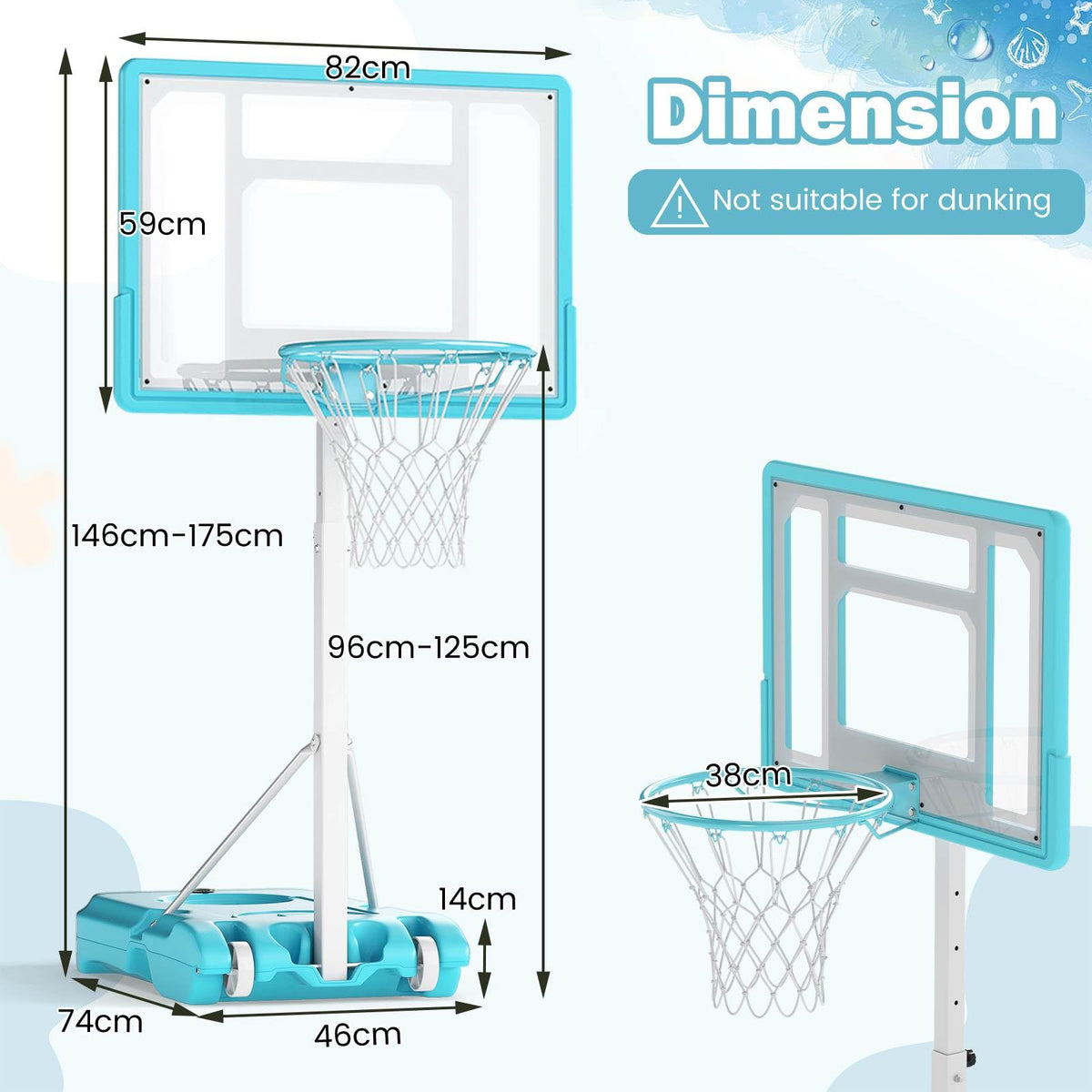 Pool Basketball Hoop with 82cm Shatterproof Backboard