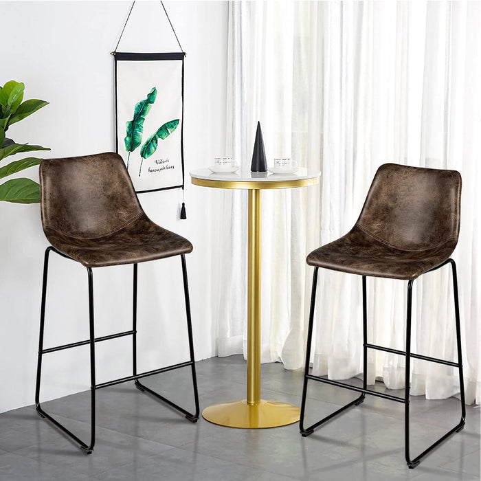 Giantex Set of 2 Bar Height Stool, Vintage Faux Suede Bar Stools, with Metal Legs, Back and Footrest