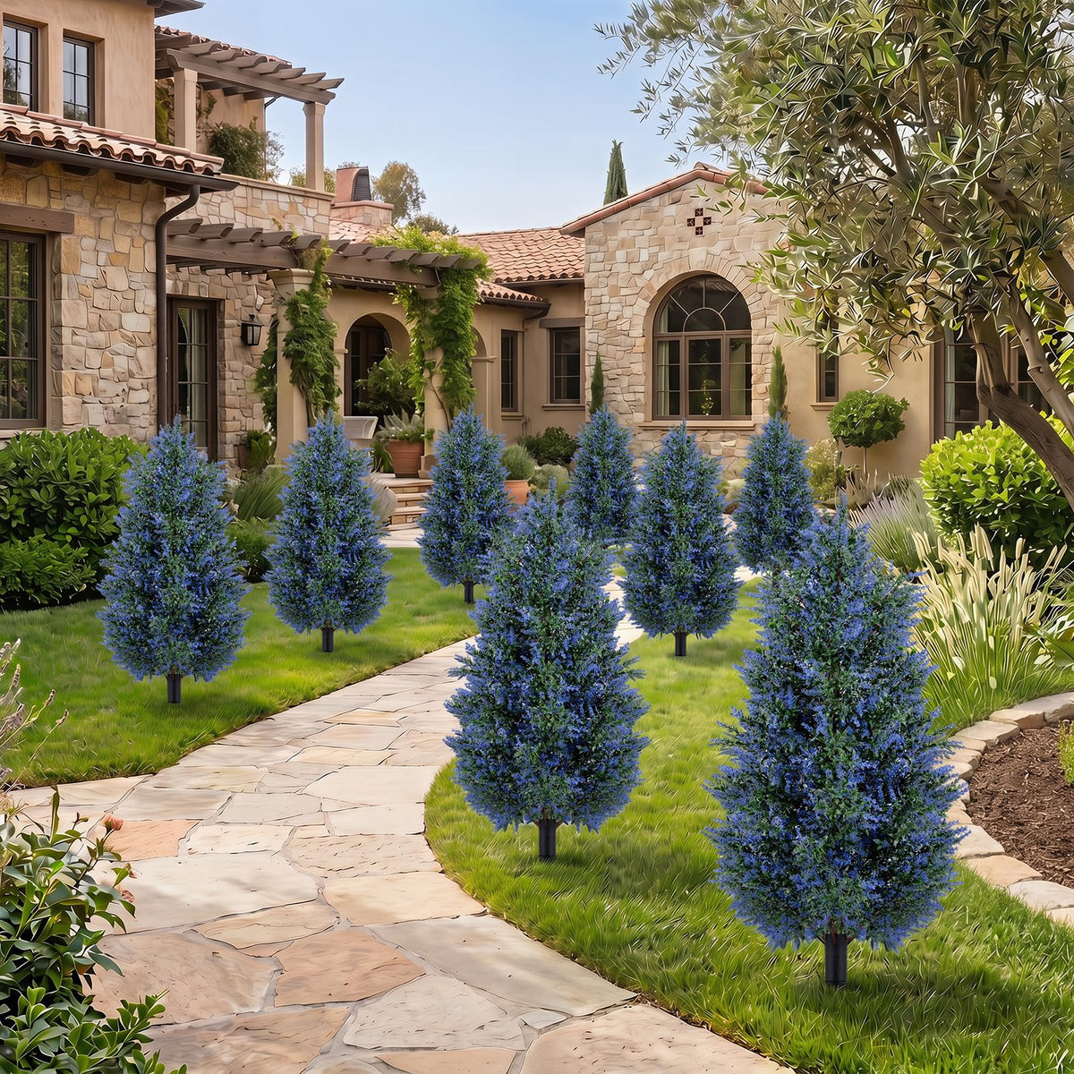 Giantex 2 Pack 100cm Artificial Lavender Topiary Trees, Sun-Resistant Faux Cone Bushes