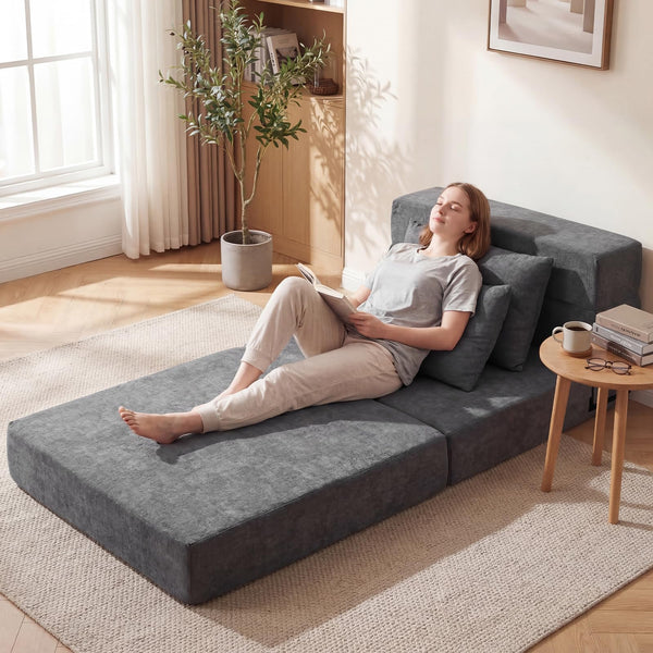 Giantex Folding Sofa Bed, 3-in-1 Convertible Sleeper Chair with 2 Pillows
