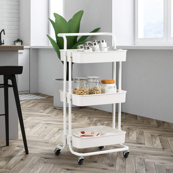 Giantex 3-Tier Kitchen Trolley Cart with Wheels, Multifunctional Cart with Utility Handle