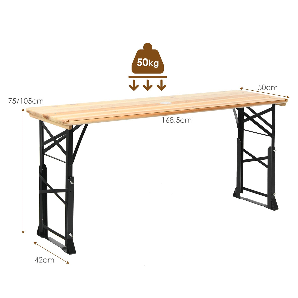 Patio Folding Picnic Table, Outdoor Large Beer Table with Adjustable Heights