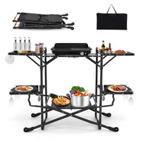 Camping Kitchen Table Folding Portable Outdoor Cook Station with 4 Side Tables