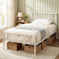Single Size Metal Bed Frame with Floral Headboard and Footboard