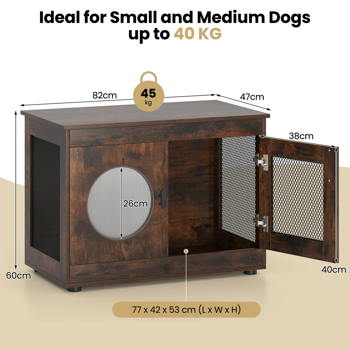 Dog Crate Furniture with Translucent Window for Small Medium Dogs