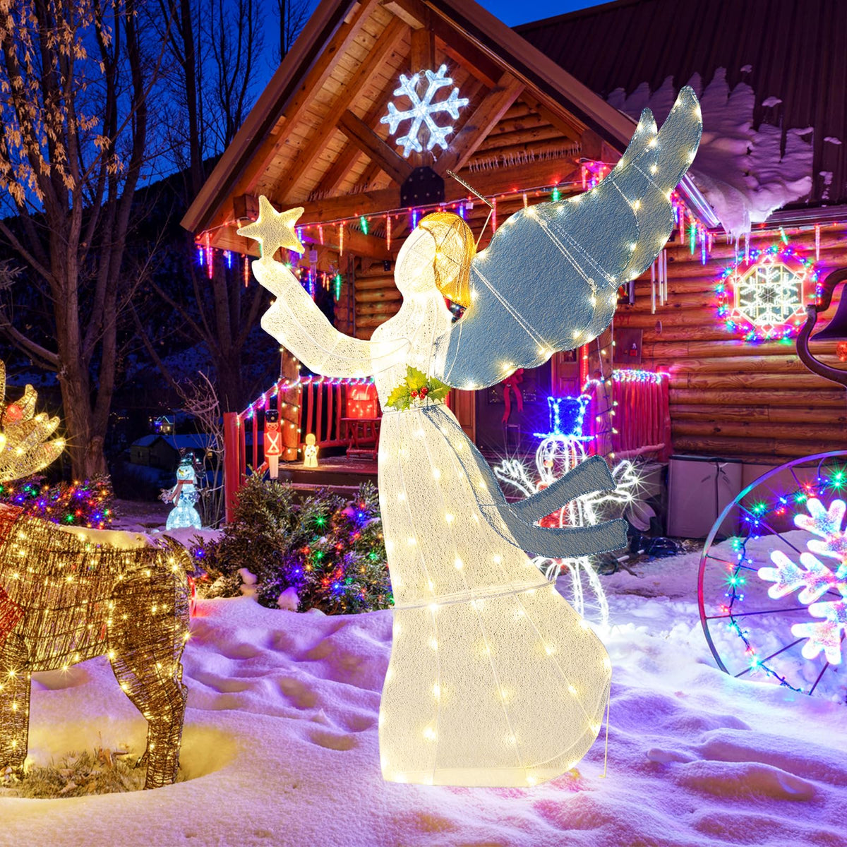 152cm Pre-Lit Christmas Angel Decoration with 120 LED Lights