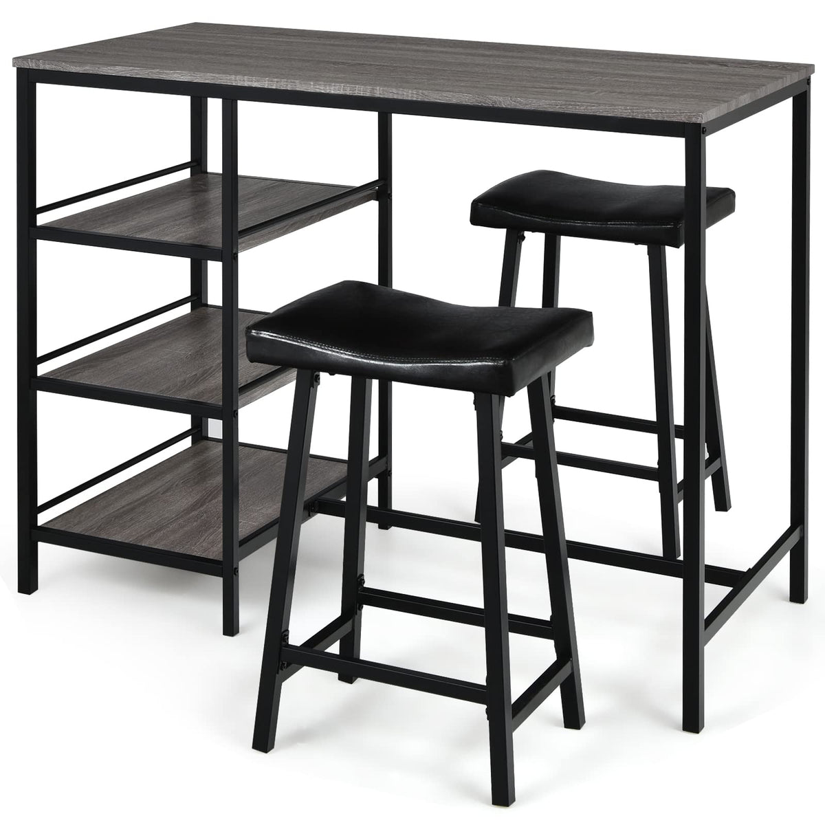 Giantex 3-Piece Dining Table Set, Counter Height Table Set w/2 Bar Stools, Modern Industrial Bar Table Set