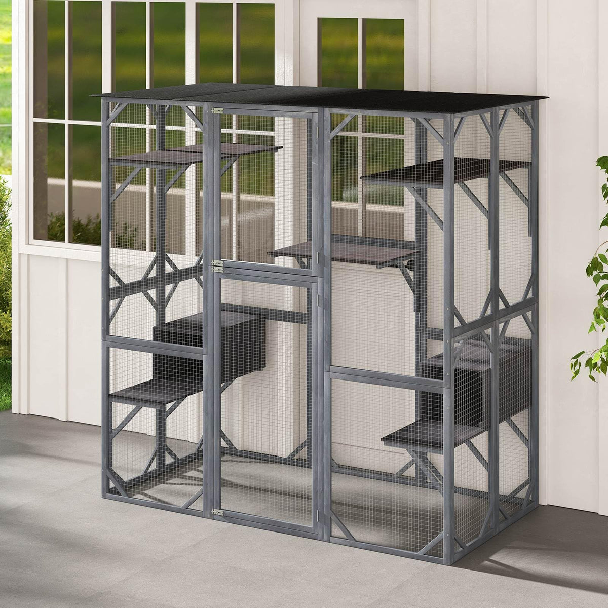 Large Outdoor Wooden Cat House 180cm Catio Enclosure w/Weatherproof Asphalt Roof