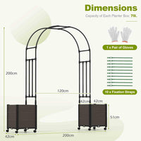 2m Arch Arbor Trellis with 2 Planter Boxes, Garden Pergola Arbor with Detachable PE-Coated Metal Tubes