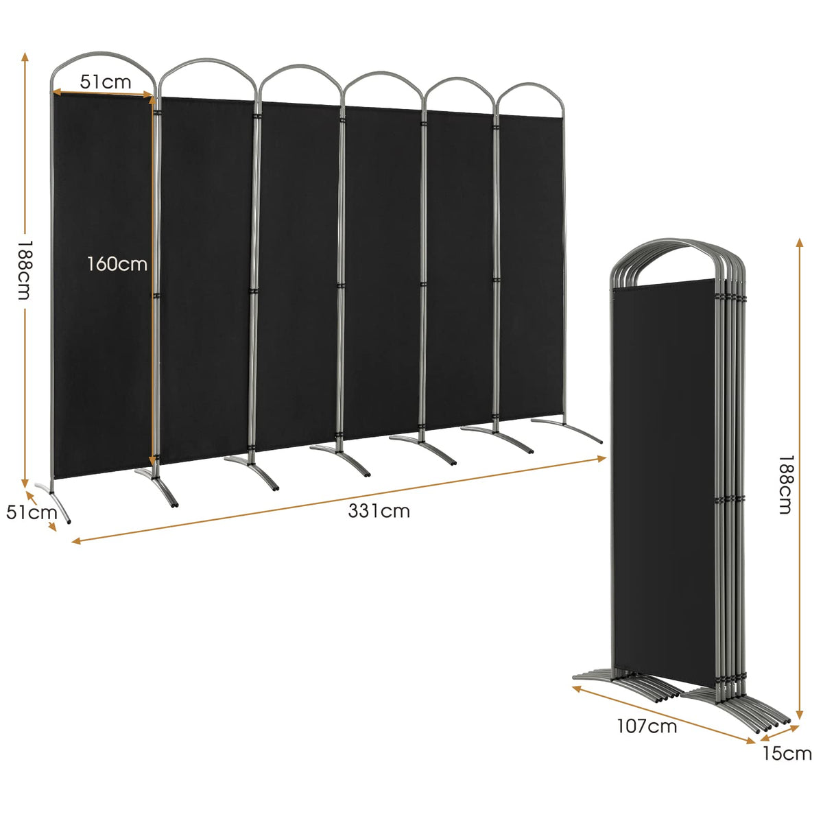 Giantex 6-Panel Folding Room Divider, Privacy Screen, Portable Polyester Fabric Wall Divider and Separator