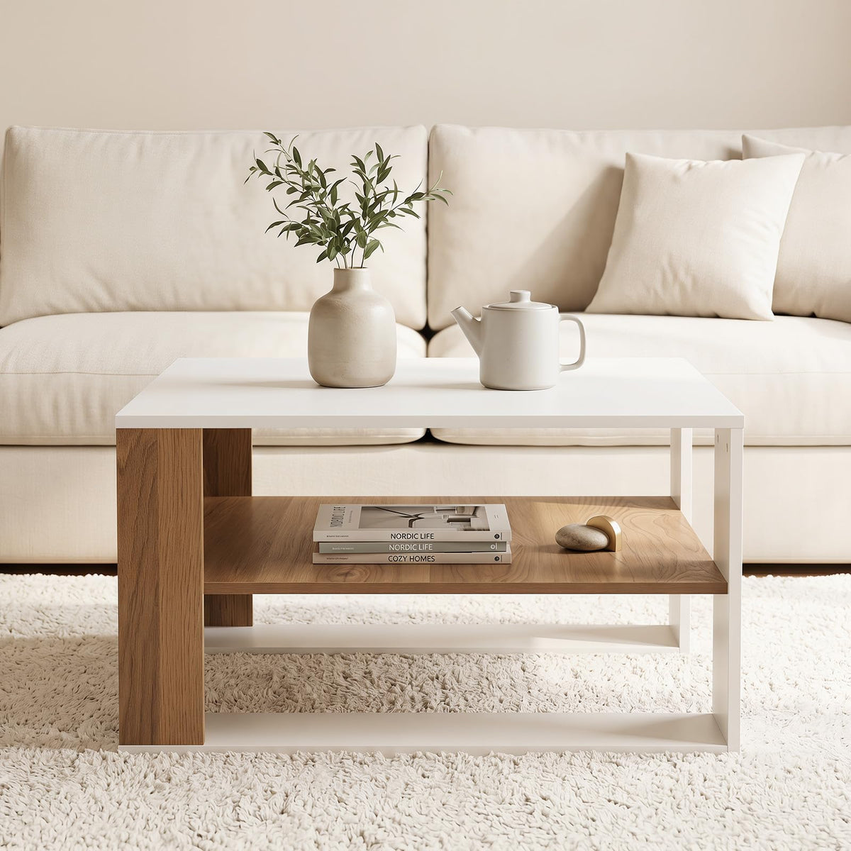 Modern Compact Center Table with Storage Shelf for Home or Office