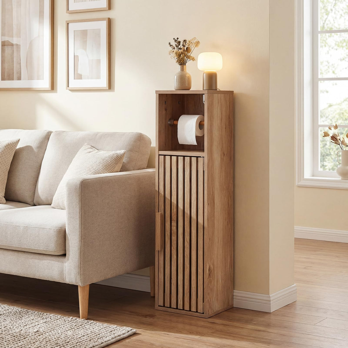 Slim Bathroom Cabinet with Door and Adjustable Shelf for Small Spaces