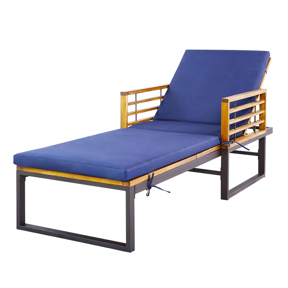 Patio Chaise Lounge Chair with Acacia Wood with Armrests for Poolside