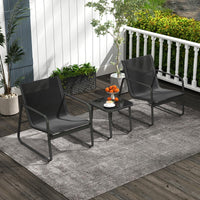 3 Pieces Patio Conversation Set Outdoor Metal Chair and Table Set Breathable Fabric