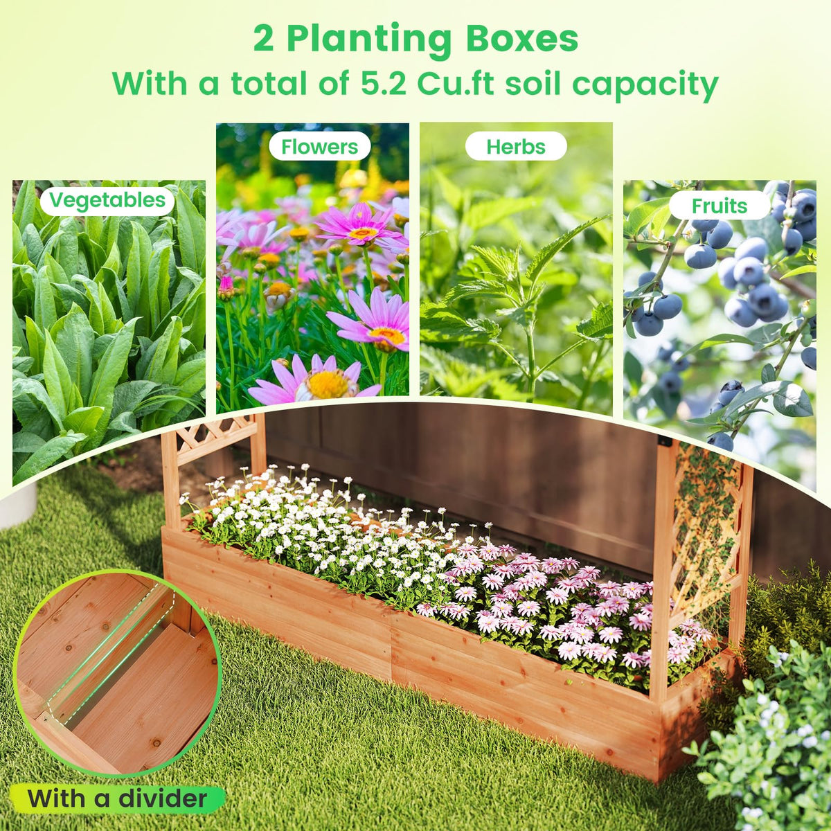 Giantex Raised Garden Bed with Trellis & Hanging Roof, 77"x17"x72"