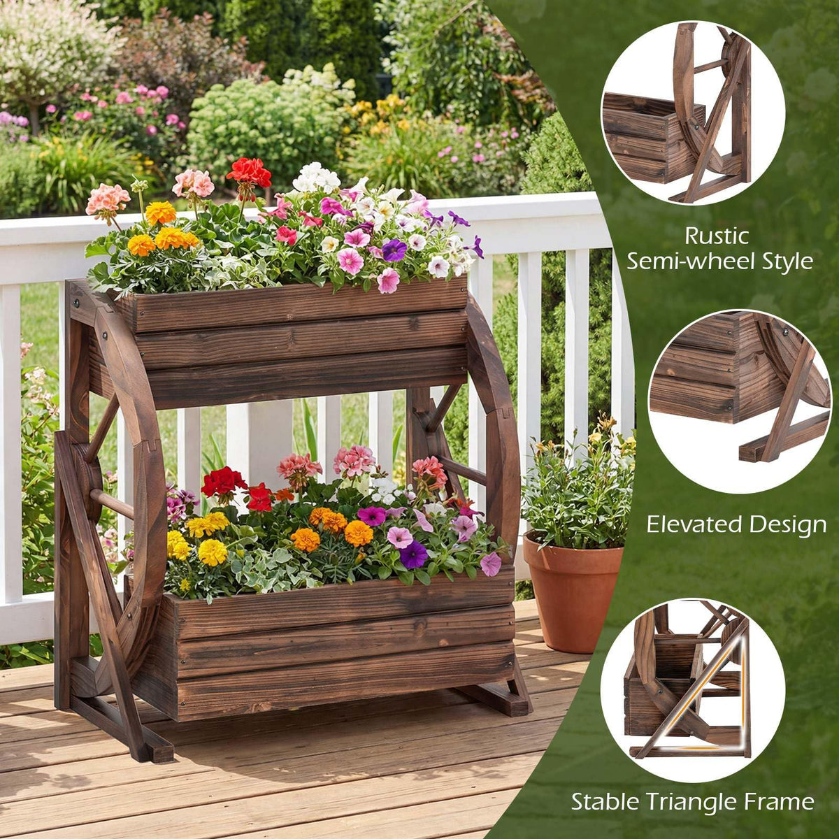 2-tier Raised Garden Bed with Drainage Holes and Semi-wheels