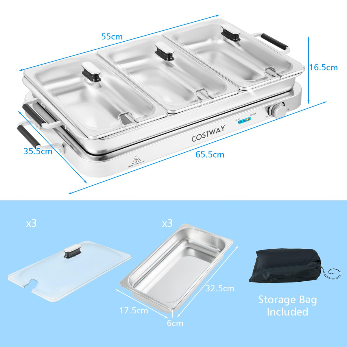 Food Warmer Buffet Server, 450W Stainless Steel Electric Warming Tray