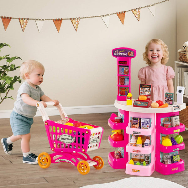 76PCS Supermarket Playset, Kids Pretend Play Grocery Store Set with Shopping Cart